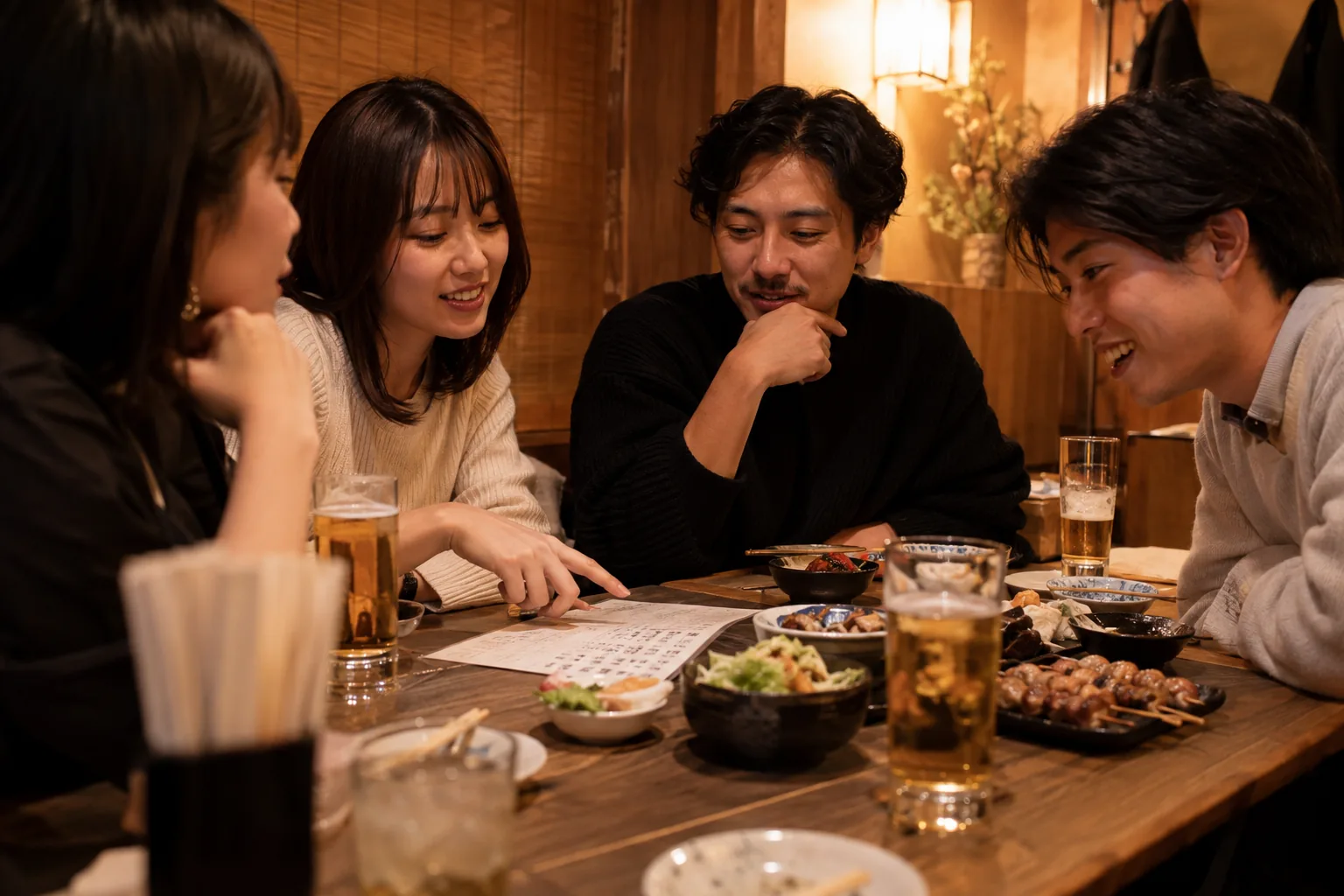 居酒屋聚餐者討論共食與座位