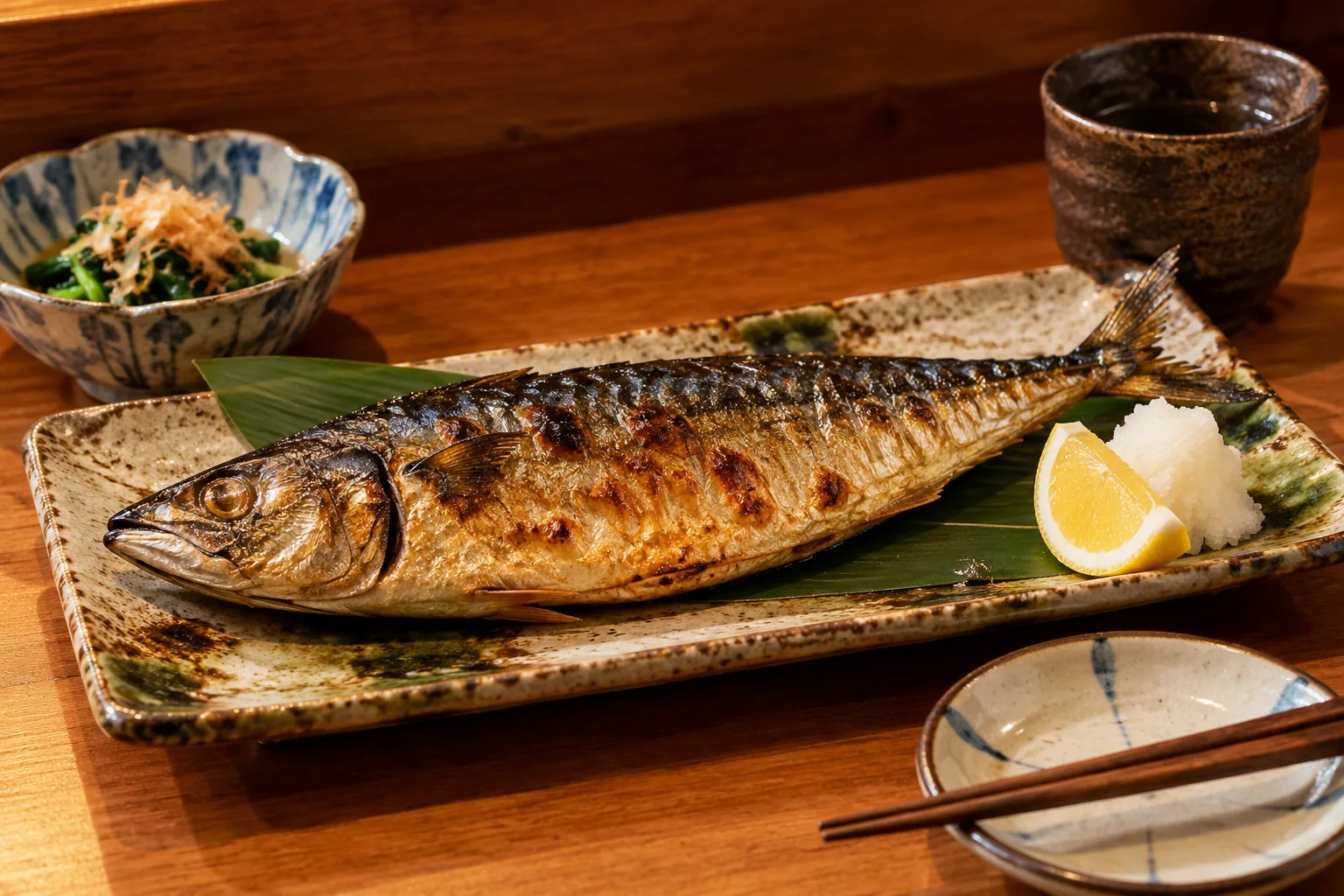 居酒屋烤魚與分食用的小盤